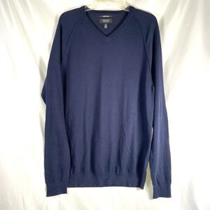 Nordstrom Mens Shop Sweater Size Large 95% Cotton 5% Cashmere V-Neck Tall Blue